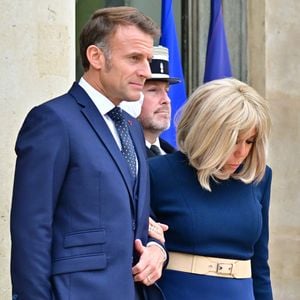 Le président français Emmanuel Macron et Brigitte Macron reçoivent son Altesse Royale le prince héritier du royaume de Jordanie, Hussein ben Abdallah, et sa femme, Son Altesse Royale la princesse Rajwa Al Hussein à l'Elysée, le 8 octobre 2025. 
© Christian Liewig / Bestimage