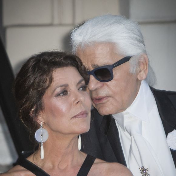 La princesse Caroline de Hanovre et Karl Lagerfeld arrivent au " Love Ball " organisé par Natalia Vodianova au profit de la Naked Heart Foundation à l'Opéra Garnier. Monaco le 27 juillet 2013. Photo de Marco Piovanotto/ABACAPRESS.COM