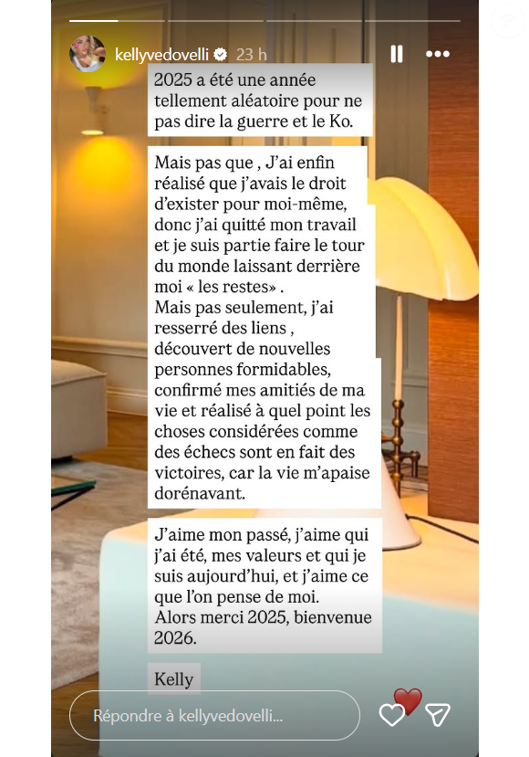 Kelly Vedovelli dresse le bilan de son année 2025 sur Instagram