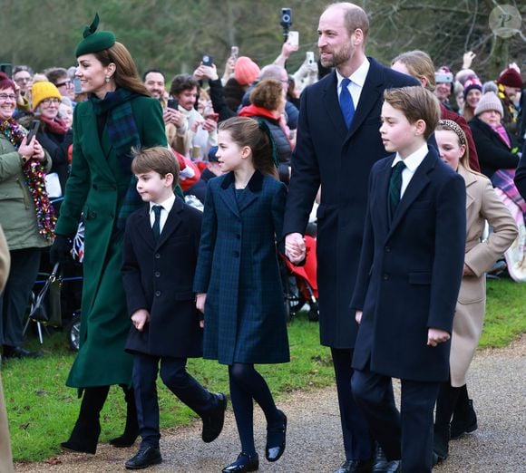 Catherine (Kate) Middleton, princesse de Galles, Prince Louis, Princesse Charlotte, Prince George, Le prince William, prince de Galles - La famille royale britannique se rend à la messe de Noël à Sandringham le 25 décembre 2024.