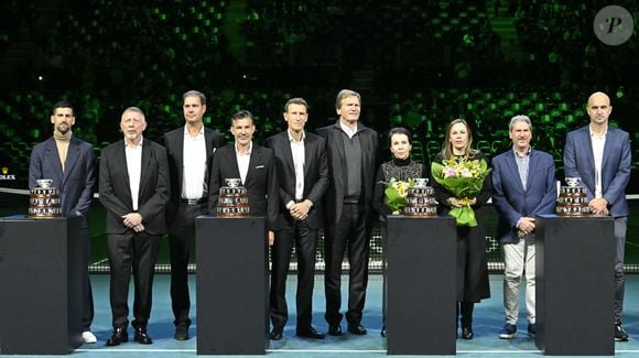 Davis Cup Finale 2025 Bologne - Ceremonie Hommage Nicolas Pilic - Croatie en presence Madame Pilic, sa fille, president de la Federartion Internationale de tennis, Novak Djokovic, Boris Becker, Lubjicic, Andrea Gaudenzi, Gilles Moretton, et de nombreux Champions. Chryslene Caillaud / PsnewZ / Bestimage