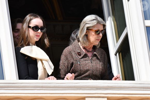 La princesse Alexandra de Hanovre et la princesse Caroline de Hanovre -  Le prince de Monaco fête son anniversaire (66 ans) en famille sur la Place du Palais princier de Monaco, le 14 mars 2024. © Bruno Bebert/Bestimage