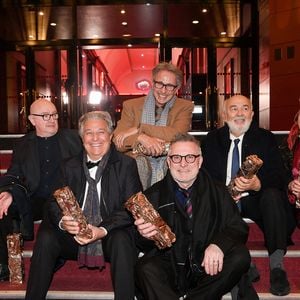 César d'anniversaire pour le Splendide - Marie Anne Chazel, Michel Blanc, Christian Clavier, Thierry Lhermitte, Gérard Jugnot, Josiane Balasko, Bruno Moynot lors de la pressroom (press room) remise des prix lors de la 46ème cérémonie des César à l'Olympia à Paris le 12 mars 2021
©  David Niviere  /  Pool / Bestimage