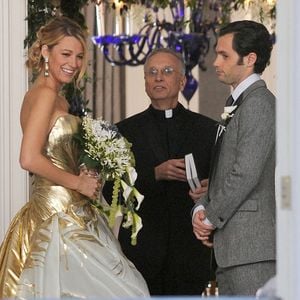 Exclusif -  Blake Lively et Penn Badgley tournent une scene de mariage sur le tournage de Gossip Girl a New York.