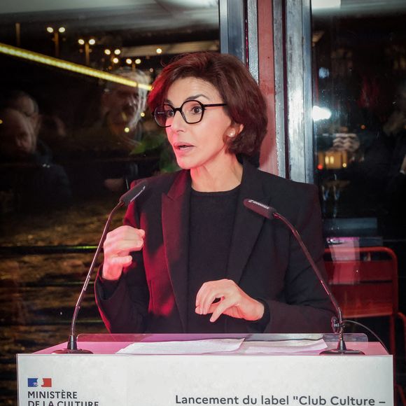 Rachida Dati, ministre de la Culture, lors d’une conférence de presse pour le lancement du Label "Club Culture" (Lieux d'expression artistique et de fête) au Mazette, port de la Rapée à Paris, France, le 29 novembre 2024. © Jack Tribeca/Bestimage