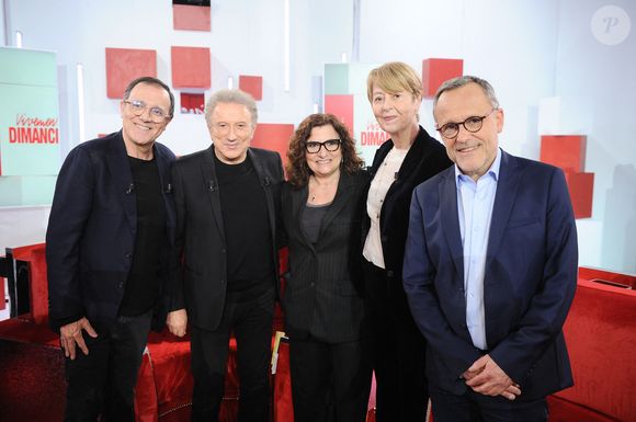 Exclusif - Thierry Beccaro, Michel Drucker, Adeline Hazan et Michel Drucker lors de l'enregistrement de l'émission "Vivement dimanche" au studio Rive Gauche, présentée par M.Drucker avec une diffusion sur France 3 le 15 mars 2026, à Paris, France, le 4 mars 2026. © Guillaume Gaffiot/Bestimage