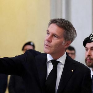 Le prince Emmanuel-Philibert de Savoie - Veillée funèbre du prince Victor-Emmanuel de Savoie, en l'Eglise de Sant'Uberto à Turin, en présence de sa veuve Marina Ricolfi-Doria, de son fils, le prince E-P. de Savoie avec sa femme la princesse Clotilde Courau et leurs filles les princesses Vittoria et Luisa, le 9 février 2024. Le fils du dernier roi d'Italie s'est éteint le 3 février 2024 à l'âge de 86 ans.
© Dominique Jacovides/Bestimage