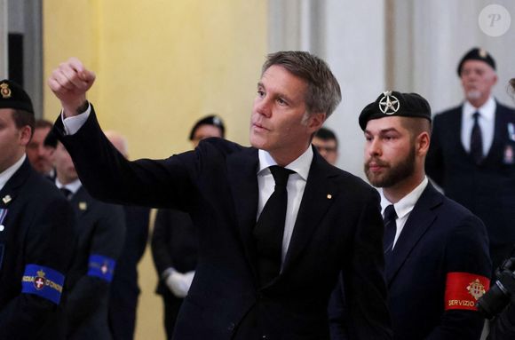 Le prince Emmanuel-Philibert de Savoie - Veillée funèbre du prince Victor-Emmanuel de Savoie, en l'Eglise de Sant'Uberto à Turin, en présence de sa veuve Marina Ricolfi-Doria, de son fils, le prince E-P. de Savoie avec sa femme la princesse Clotilde Courau et leurs filles les princesses Vittoria et Luisa, le 9 février 2024. Le fils du dernier roi d'Italie s'est éteint le 3 février 2024 à l'âge de 86 ans.
© Dominique Jacovides/Bestimage
