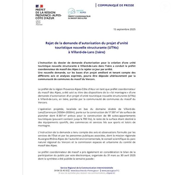 Communiqué du Préfet de la région Provence-Alpes-Côtes d'Azur (Septembre 2025)