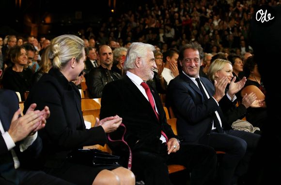 Luana Belmondo, Jean-Paul Belmondo, Vincent Lindon - Soirée d'ouverture de la 7éme édition du Festival Lumière 2015 à la Halle Tony-Garnier à Lyon le 12 octobre 2015.