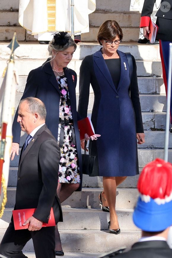 La princesse Caroline de Hanovre, la princesse Stéphanie de Monaco - La famille princière de Monaco quitte la cathédrale Notre-Dame Immaculée ou la messe solennelle d'action de grâce et un Te Deum ont été célébré à l'occasion de la Fête Nationale de Monaco le 19 novembre 2024. © Dominique Jacovides - Bruno Bebert / Bestimage