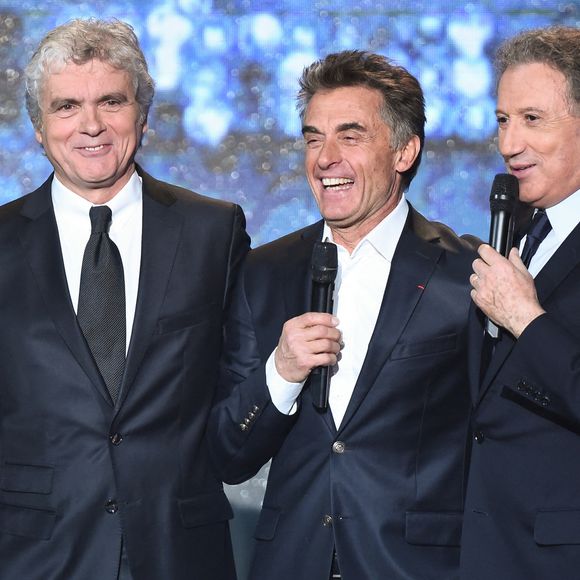 Claude Sérillon, Gerard Holtz et Michel Drucker assistant au 28ème Téléthon, le plus grand événement annuel de collecte de fonds en France avec 30 heures de transmission télévisée en direct, le 6 décembre 2014 à Paris, France. Photo Nicolas Gouhier / ABACAPRESS.COM