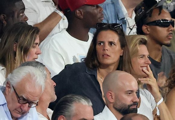 Laure Manaudou - People dans les tribunes lord du match d'ouverture de la Coupe du Monde de Rugby France 2023 avant le match de la Poule A entre la France et la Nouvelle-Zélande au Stade de France à Saint-Denis le 8 septembre 2023.  © Dominique Jacovides/Bestimage