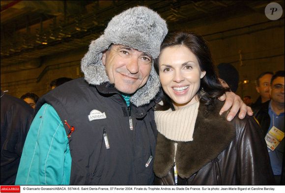 Finale du Trophée Andros au Stade De France. Sur la photo : Jean-Marie Bigard et Caroline Barclay.  7 février 2004© Giancarlo Gorassini/ABACA