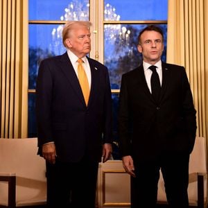 Le président français Emmanuel Macron reçoit son homologue américain Donald Trump au palais présidentiel de l'Elysée à Paris, France, le 7 décembre 2024. © Jeanne Accorsini/Pool/Bestimage