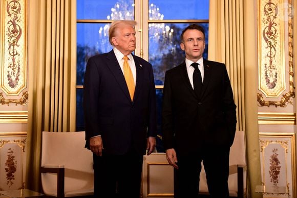 Le président français Emmanuel Macron reçoit son homologue américain Donald Trump au palais présidentiel de l'Elysée à Paris, France, le 7 décembre 2024. © Jeanne Accorsini/Pool/Bestimage