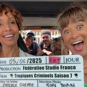 Béatrice de la Boulaye et Sonia Rolland sur le tournage de la série "Tropiques criminels", 5 juin 2025.
