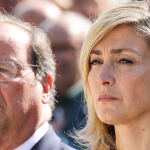 Francois Hollande et Julie Gayet à Tulle pour commémorer le massacre et la déportation de centaines d'habitants par l'armée allemande pendant la Seconde Guerre mondiale. A Tulle, France, le 10 juin 2024. Photo by JM HAEDRICH/Pool/ABACAPRESS.COM