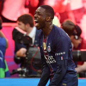 Ousmane Dembele du PSG célèbre après avoir marqué sur penalty le but de 1-1 pendant le match de football de la finale de la Ligue des Champions 2025/2026 entre le Paris Saint Germain et Arsenal FC au stade Puskas Arena à Budapest (Hongrie), le 30 mai 2026. Inside/Psnewz/Bestimage