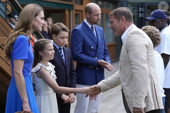 Le prince et la princesse de Galles (Le prince William, prince de Galles, et Catherine (Kate) Middleton, princesse de Galles), le prince George (Le prince George de Galles) et la princesse Charlotte (La princesse Charlotte de Galles) assistent à la finale masculine de Wimbledon entre Jannik Sinner et Carlos Alcaraz, au All England Lawn Tennis and Croquet Club, à Londres, au Royaume-Uni, le 13 juillet 2025. Picture by Andrew Matthews/WPA-Pool