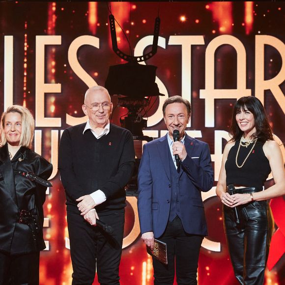 Exclusif - Jeanne Added, Nolwenn Leroy, Jean Paul Gaultier, Stephane Bern, Michel Fugain et Ycare lors de l’enregistrement de l’émission “Les stars s’unissent pour le Sidaction” au théâtre Marigny à Paris, France, le 11 mars 2025. L’émission sera diffusée en prime le 22 mars sur France 2. © Guirec-Moreau/ Bestimage