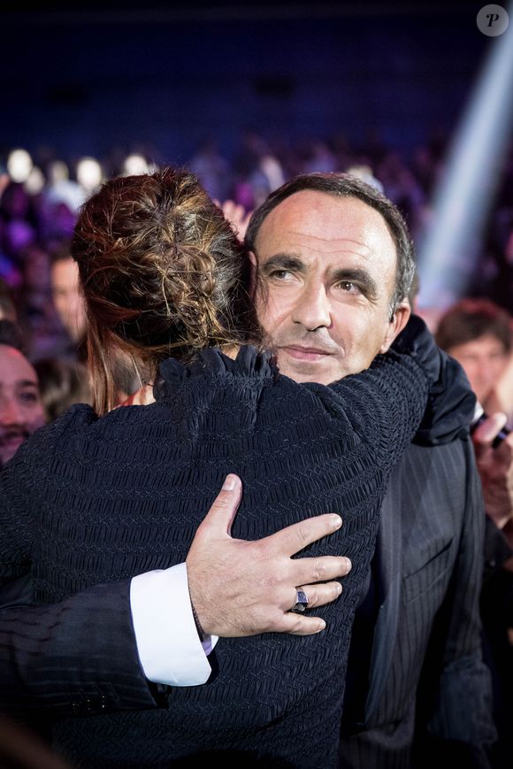 Exclusif - Karine Ferri, Nikos Aliagas - Emission hommage à "Grégory Lemarchal, 10 ans après l'histoire continue" au Zénith de Paris et retransmis en direct sur TF1 le 7 janvier 2017.  © Cyril Moreau/Bestimage