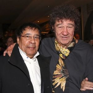 Laurent Voulzy et Robert Charlebois - Célébrités au Cocktail après le Concert de Robert Charlebois, « Robert en CharleboisScope » au Grand Rex à Paris France, le 1er Avril 2023.  © Bertrand Rindoff / Bestimage