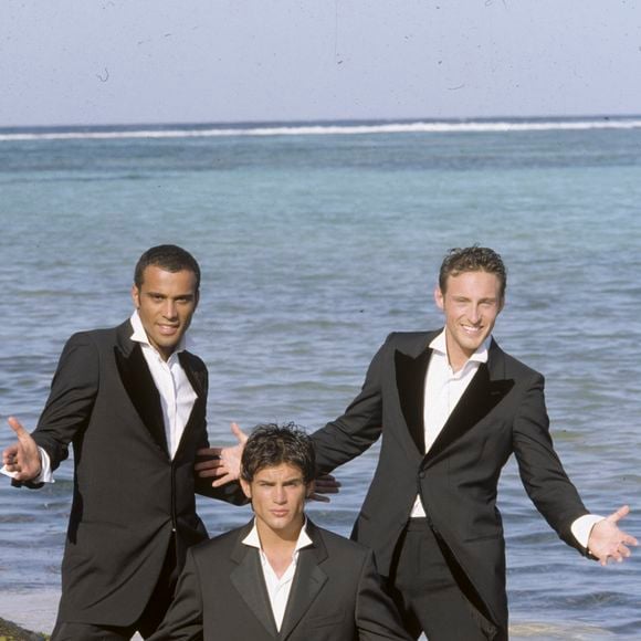 Archives - Dans les Caraïbes, à Saint-Barthélemy, le groupe 2 Be 3, Adel Kachermi, Filip Nikolic et Frank Delay, le 12 mars 1998. Michel MARIZY via Bestimage