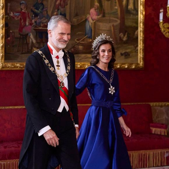 Le roi Felipe VI d'Espagne et la reine Letizia lors de la cérémonie d'accueil du sultan d'Oman Haïtham ben Tariq à Madrid le 4 novembre 2025. Photo par Cordon / Bestimage