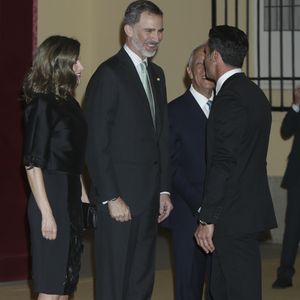 La reine Letizia et le roi felipe VI d'Espagne, Marcelo Rebelo de Sousa, Luis Figo - Le président du Portugal lors de la réception en l'honneur du roi et la reine Letizia d'Espagne au palais El Pardo à Madrid. Le 17 avril 2018