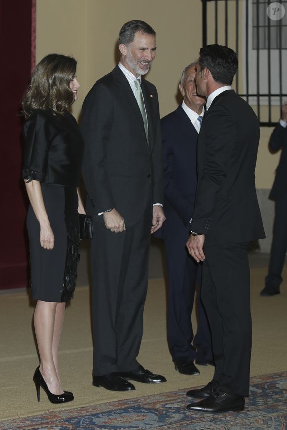 La reine Letizia et le roi felipe VI d'Espagne, Marcelo Rebelo de Sousa, Luis Figo - Le président du Portugal lors de la réception en l'honneur du roi et la reine Letizia d'Espagne au palais El Pardo à Madrid. Le 17 avril 2018