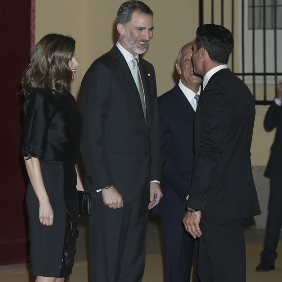 La reine Letizia et le roi felipe VI d'Espagne, Marcelo Rebelo de Sousa, Luis Figo - Le président du Portugal lors de la réception en l'honneur du roi et la reine Letizia d'Espagne au palais El Pardo à Madrid. Le 17 avril 2018