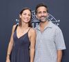 Florent Peyre et sa compagne Virginie Stref au photocall du Festival du Cinéma Francais et de la gastronomie d'Aix-Les-Bains, France, le 7 juin 2025. © Denis Guignebourg/Bestimage