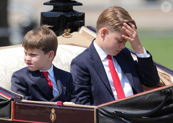 Le prince Louis de Galles, Le prince George de Galles - Les membres de la famille royale britannique arrivent à Buckingham Palace pour la cérémonie Trooping the Colour à Londres, le 14 juin 2025. 
© James Whatling / Bestimage