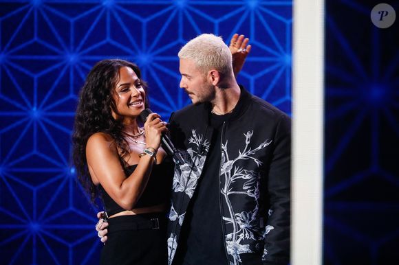 Exclusif - M. Pokora (Matt Pokora) et sa femme Christina Milian - Surprises - Enregistrement de l'émission "La boîte à secrets N°17", présentée par F.Bollaert et diffusée le 19 janvier 2024 sur France 3. © Christophe Clovis / Bestimage