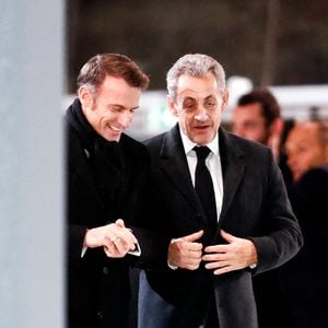 Emmanuel Macron, président de la République Française et Nicolas Sarkozy - Arrivées à la cérémonie de réouverture de la cathédrale Notre-Dame de Paris, le 7 décembre 2024. Joyau de l’art gothique, lieu de culte et de culture, symbole universel de la France et de son histoire, la cathédrale de Notre-Dame de Paris rouvre ses portes les 7 et 8 décembre, cinq ans après le terrible incendie qui l’avait ravagée le 15 avril 2019. © Bestimage