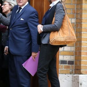 Jean-Louis Borloo et sa femme Béatrice Schönberg - Obsèques de la mère de Jean-Louis Borloo en l'église Saint-Honoré-d'Eylau à Paris. Le 15 septembre 2015. Photo par AGENCE / BESTIMAGE