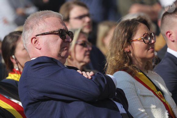 Le prince Laurent de Belgique, Zoé Delhaye, bourgmestre de Chièvres - 300 personnes réunies pour rendre hommage à Emilie Dequenne dans sa ville de Chièvres (Belgique), le 9 avril 2025, quelques semaines après son décès prématuré, survenu le 16 mars 2025. © Photonews / Bestimage