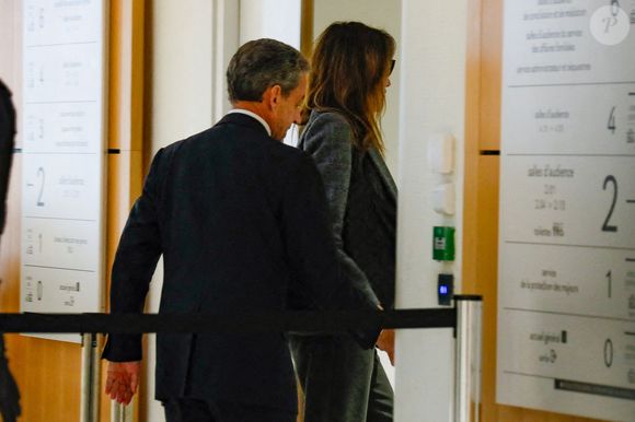 Nicolas Sarkozy et sa femme Carla Bruni à la sortie du dernier jour du procès pour des accusations de financement illégal de la campagne présidentielle victorieuse de 2007, décision le 25 septembre pour Nicolas Sarkozy et ses coprévenus, au tribunal de Paris, France, le 8 avril 2025. © Christophe Clovis/Bestimage