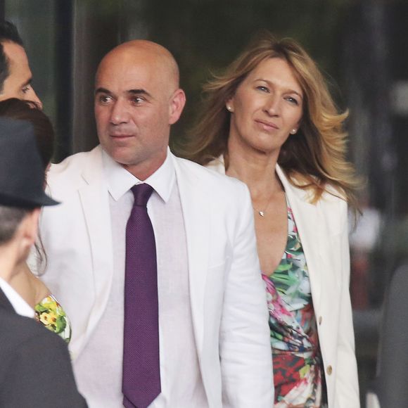 Exclusif - Andre Agassi et Steffi Graf se rendent à un dîner à l'occasion du mariage de Carlo Ancelotti à Vancouver au Canada le 5 juillet 2014. (FAMEFLYNET / BESTIMAGE).
