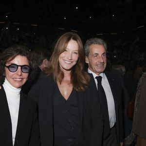 Exclusif - Louis Sarkozy, Rachida Dati, Carla Bruni-Sarkozy, Nicolas Sarkozy lors d'une cérémonie organisée par le Conseil des institutions juives de France (CRIF) en hommage aux victimes des attentats du Hamas du 7 octobre 2023 contre Israël, à l'occasion du premier anniversaire de l'événement, à Paris, le 7 octobre 2024. © Jack Tribeca / Bestimage
