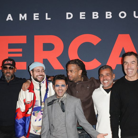 Frédéric Piquionne, Emmanuel Petit, Nicolas Anelka, Hakim Jemili, Jamel Debbouze, Kalash, Sonny Anderson, Robert Pirès et Tristan Séguéla - Première du film "Mercato" au cinéma "Le Grand Rex" à Paris, le 17 février 2025.
© Guirec Coadic/Bestimage