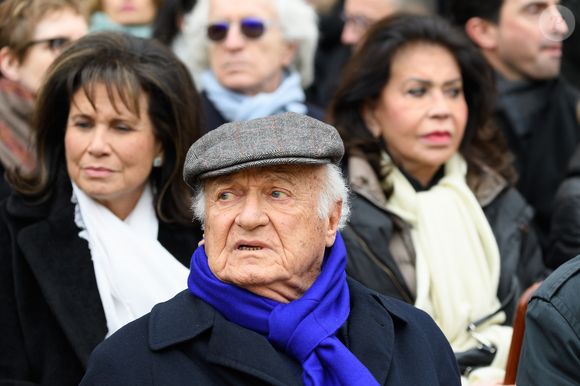 Anne Sinclair et Pierre Nora - Le président de la République française Emmanuel Macron durant la cérémonie d'hommage national au fondateur, directeur et éditorialiste du Nouvel Observateur Jean Daniel aux Invalides à Paris, France, le 28 février 2020. © Jacques Witt / Pool / Bestimage