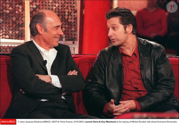 © Jean-Jacques Datchary/ABACA. 23377-9. Paris-France, 31/01/2001. Laurent Gerra et Guy Marchand lors de l'enregistrement de l'émission Vivement Dimanche de Michel Drucker.