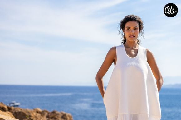 Tina Kunakey - Photocall du défilé "Le Bonheur" By Jacquemus au phare de la Pietra à l'Ile Rousse en Corse le 29 juin 2026. © Luis Sanchez / Crystal / Bestimage
