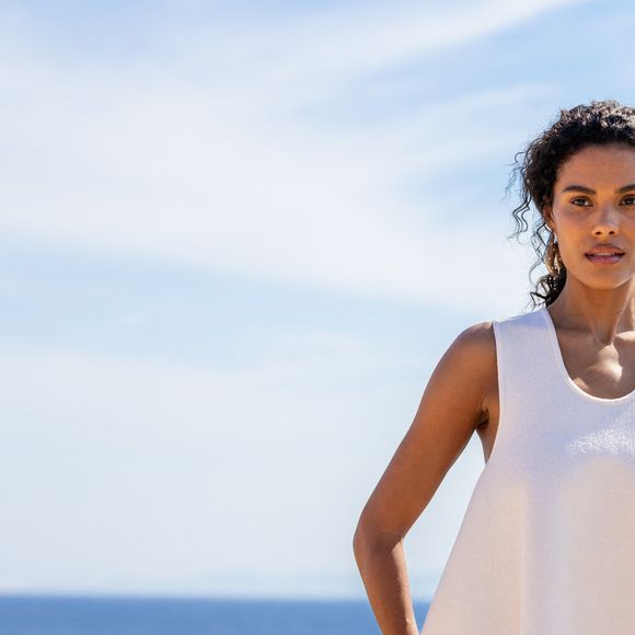 Tina Kunakey - Photocall du défilé "Le Bonheur" By Jacquemus au phare de la Pietra à l'Ile Rousse en Corse le 29 juin 2026. © Luis Sanchez / Crystal / Bestimage
