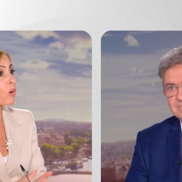 Léa Salamé face à Jean-Luc Mélenchon sur le plateau du JT de 20 heures de France 2. Le 8 septembre 2025.