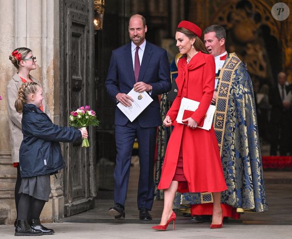 Le prince William, prince de Galles, et Catherine (Kate) Middleton, princesse de Galles, à la sortie de l'abbaye de Westminster lors du "Commonwealth Day 2025", le 10 mars 2025.
©Backgrid UK/ Bestimage