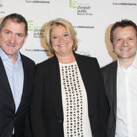 Yves Calvi, Marina Carrère d'Encausse, Axel de Tarlé - Soirée du 20ème anniversaire de France 5 à la Cité de la mode et du design à Paris, le 27 novembre 2014. (Denis Guignebourg / Bestimage)