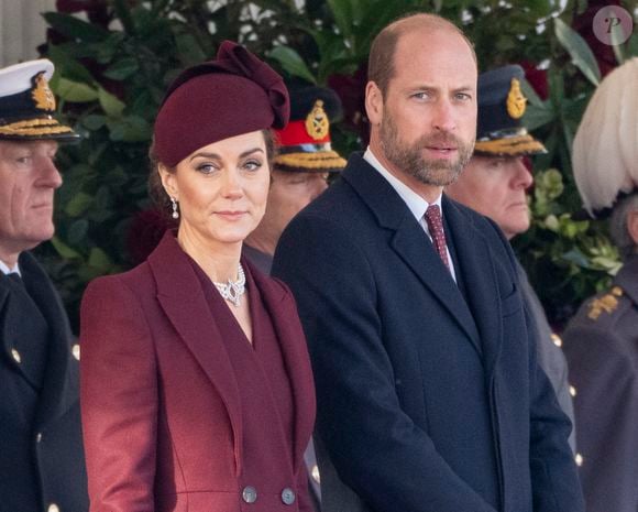 Le prince William, prince de Galles, et Catherine (Kate) Middleton, princesse de Galles, lors de la Cérémonie d'accueil pour la visite d'État de l'émir du Qatar à Londres, le 3 décembre 2024.